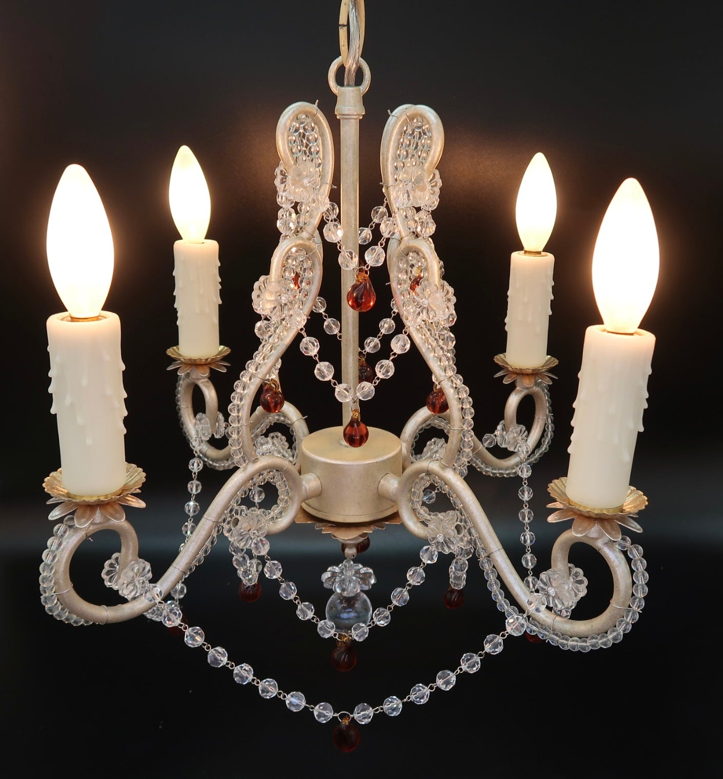 Flower Crystalled Chandelier with Gold Leaf Accents