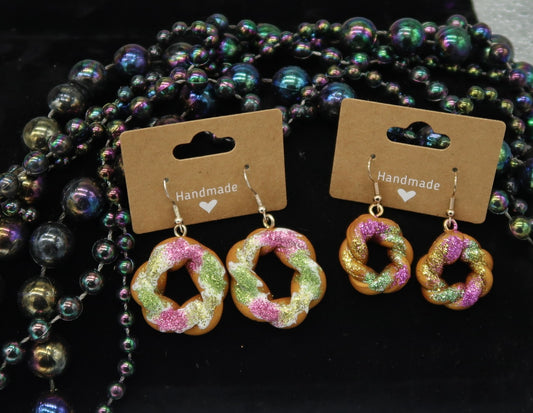 Handmade King Cake Hanging Earrings