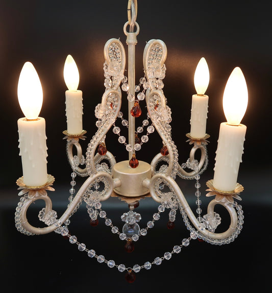 Flower Crystalled Chandelier with Gold Leaf Accents